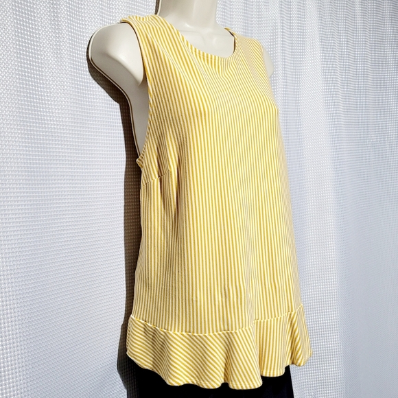 Ann Taylor Factory Peplum Yellow & White Striped Sleeveless Top (XL) - Picture 2 of 8